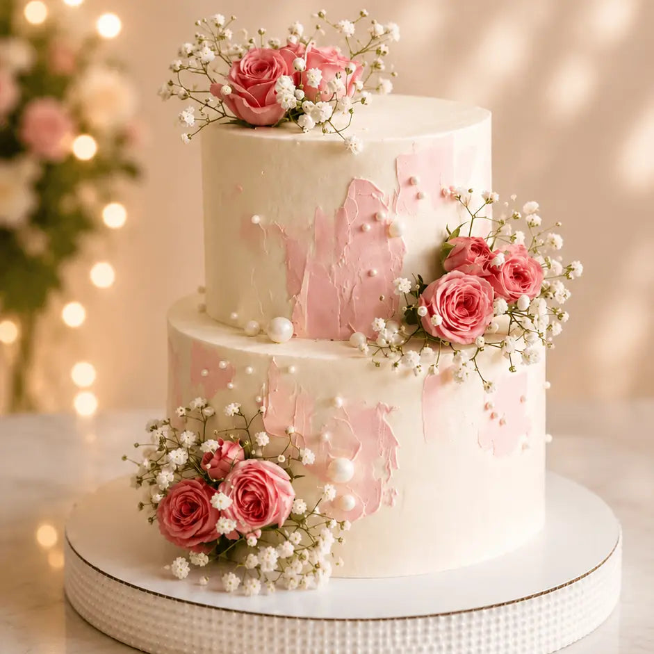 2-Layer Pink Pearl Sweet Cake 