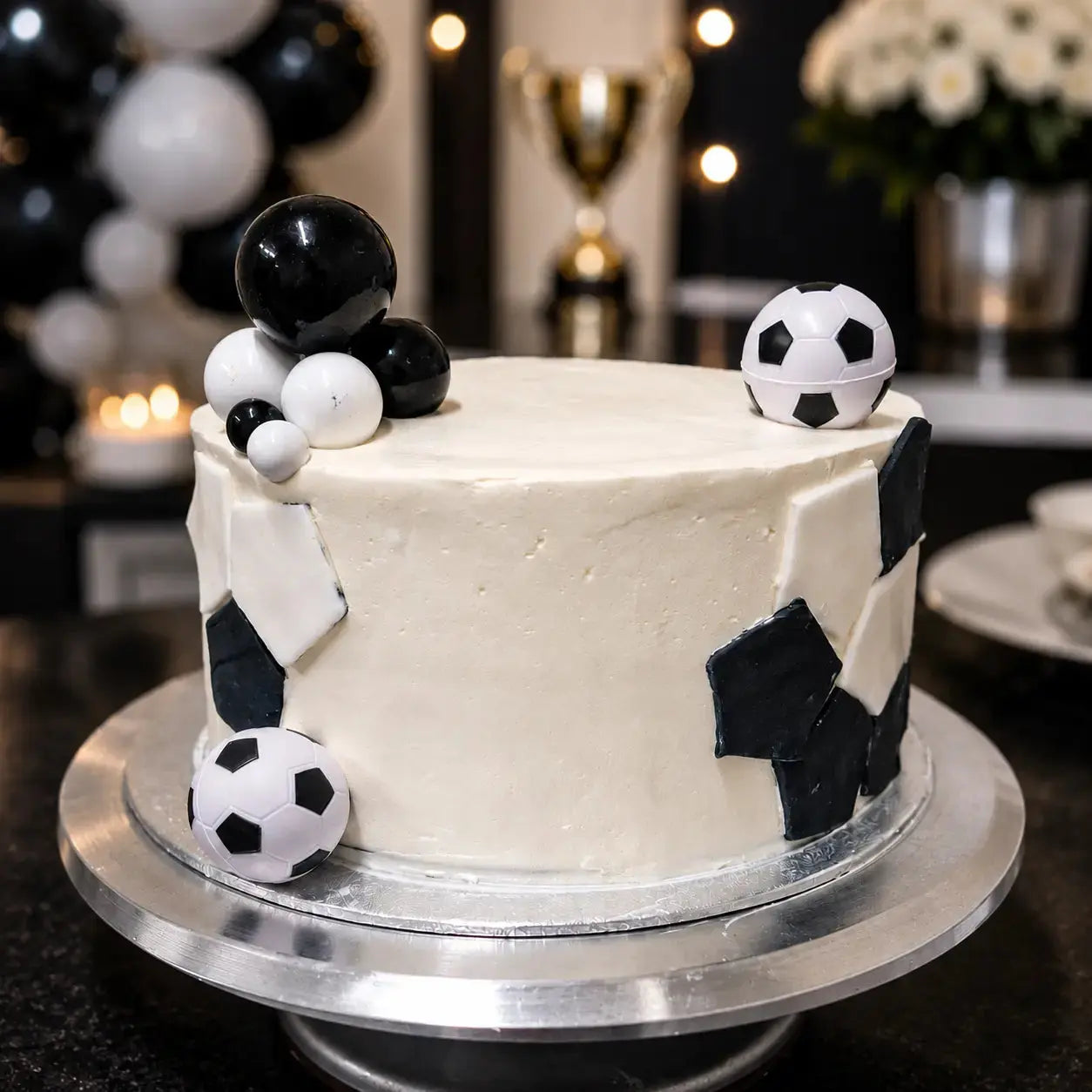 Black & White Birthday Goal Cake - Soccer Dream Cake
