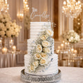 Cascading Ivory Sweet Rose Wedding Cake