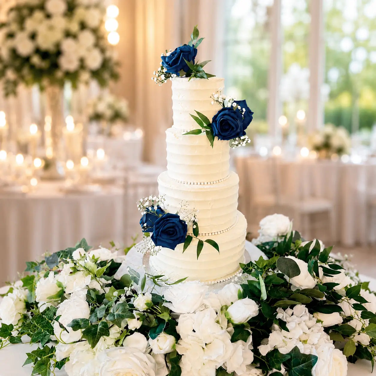 Royal Sapphire Rose Wedding Cake 