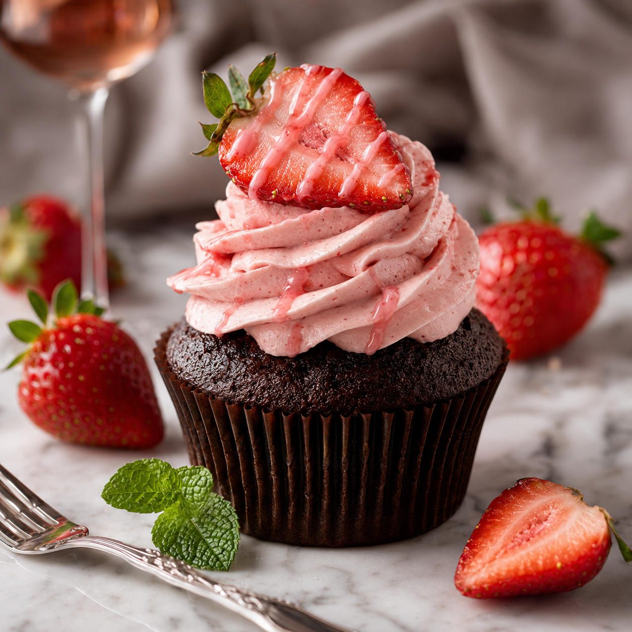 premium gourmet strawberry chocolate cupcake