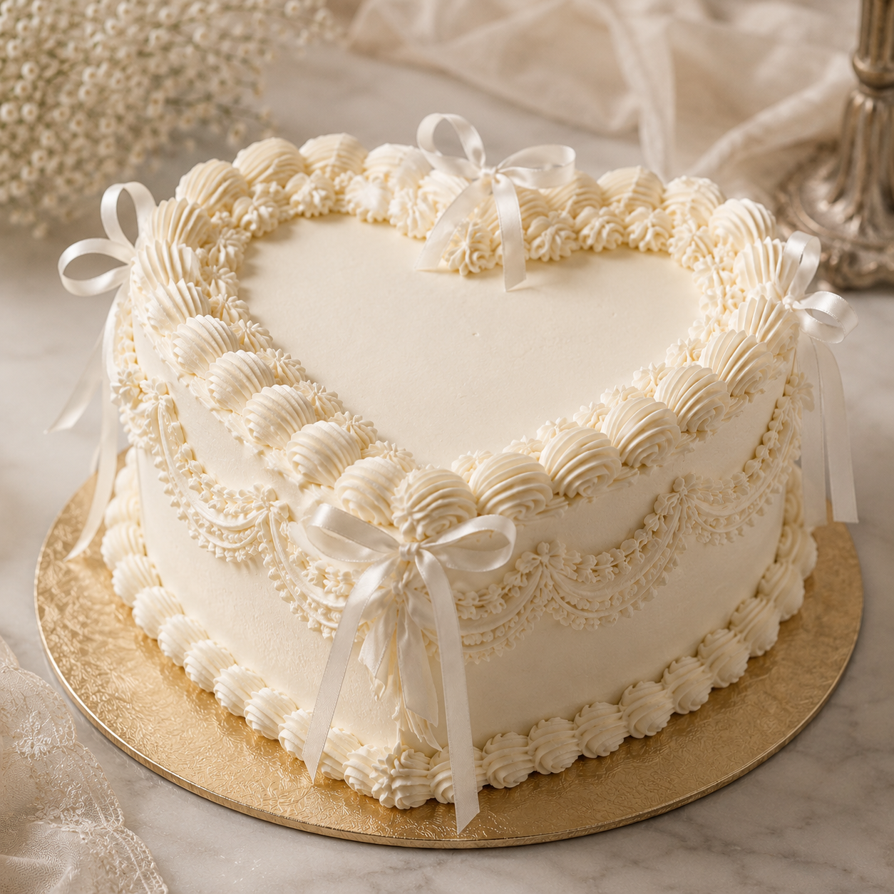 vintage style heart shaped white cake